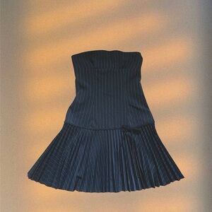 Black Pinstripe A-Line Skirt